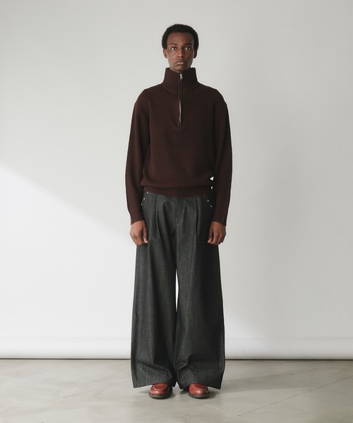 Adoon plain（アドーンプレーン）の「Basic Ribbed Half-Zip Knit / 畦編みベーシックハーフジップニット（ニット/セーター・メンズ・ネイビー/ライトグレー/ブラウン・MEDIUM/LARGE）」の10枚目の写真