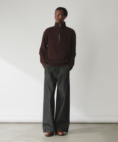 Adoon plain（アドーンプレーン）の「Basic Ribbed Half-Zip Knit / 畦編みベーシックハーフジップニット（ニット/セーター・メンズ・ネイビー/ライトグレー/ブラウン・MEDIUM/LARGE）」の11枚目の写真