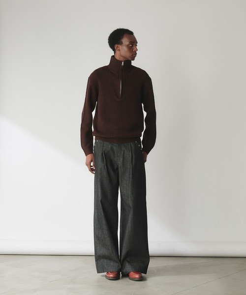 Adoon plain（アドーンプレーン）の「Basic Ribbed Half-Zip Knit / 畦編みベーシックハーフジップニット（ニット/セーター・メンズ・ネイビー/ライトグレー/ブラウン・MEDIUM/LARGE）」の12枚目の写真