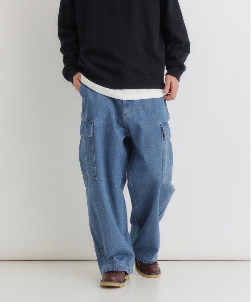 BACK NUMBER（バックナンバー）の「【BACK NUMBER】デニムカーゴパンツ (ミリタリースタイル / リラックスシルエット / アクティブデザイン)（デニムパンツ・メンズ・ライトインディゴブルー/ダークインディゴブルー/ブラック・S/M/L/XL）」の3枚目の写真