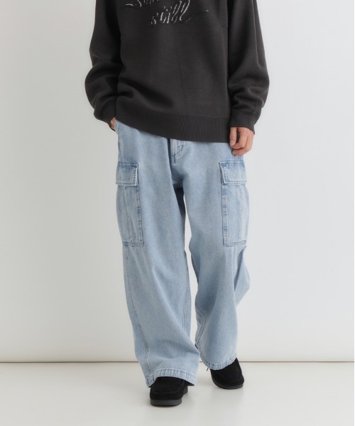 BACK NUMBER（バックナンバー）の「【BACK NUMBER】デニムカーゴパンツ (ミリタリースタイル / リラックスシルエット / アクティブデザイン)（デニムパンツ・メンズ・ライトインディゴブルー/ダークインディゴブルー/ブラック・S/M/L/XL）」の4枚目の写真