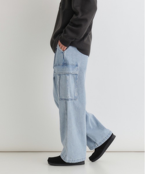 BACK NUMBER（バックナンバー）の「【BACK NUMBER】デニムカーゴパンツ (ミリタリースタイル / リラックスシルエット / アクティブデザイン)（デニムパンツ・メンズ・ライトインディゴブルー/ダークインディゴブルー/ブラック・S/M/L/XL）」の5枚目の写真