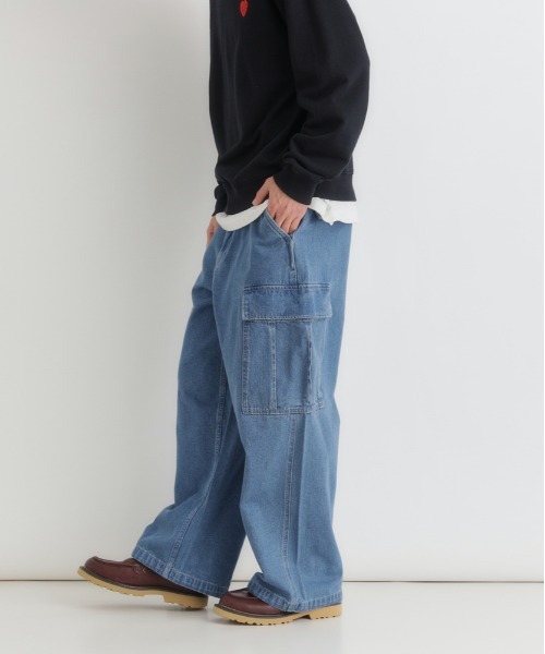 BACK NUMBER（バックナンバー）の「【BACK NUMBER】デニムカーゴパンツ (ミリタリースタイル / リラックスシルエット / アクティブデザイン)（デニムパンツ・メンズ・ライトインディゴブルー/ダークインディゴブルー/ブラック・S/M/L/XL）」の9枚目の写真