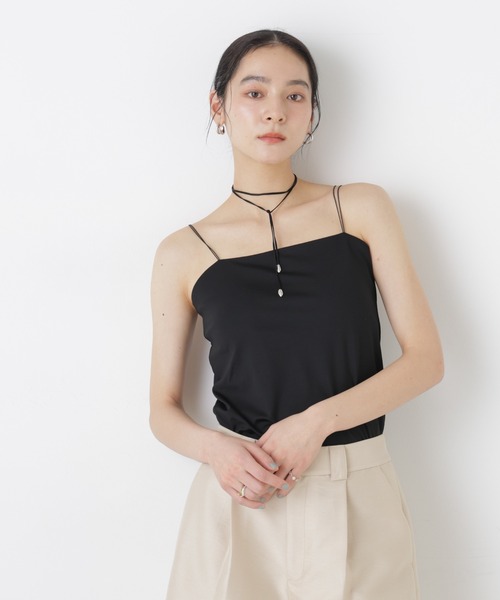NANO universe（ナノユニバース）の「ストレッチポンチカップ付きベアトップキャミソール（キャミソール・レディース・ブラック/ホワイト・S/M）」の2枚目の写真