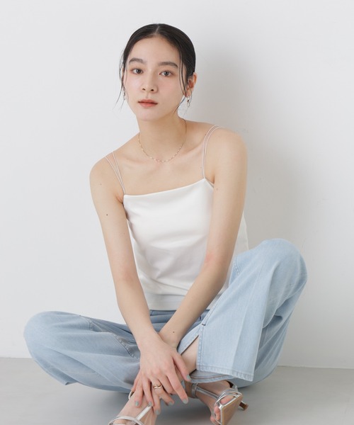 NANO universe（ナノユニバース）の「ストレッチポンチカップ付きベアトップキャミソール（キャミソール・レディース・ブラック/ホワイト・S/M）」の4枚目の写真