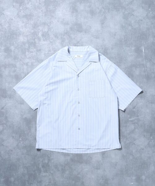 FFEIN(フェイン)の「【FFEIN(フェイン)】開襟ストライプ半袖シャツ / シャツ オープンカラー 半袖 ワンポイント 刺繍 ストライプ(シャツ/ブラウス・メンズ・スカイブルー/ライトグレー/ホワイト・SMALL/MEDIUM/LARGE)」の14枚目の写真