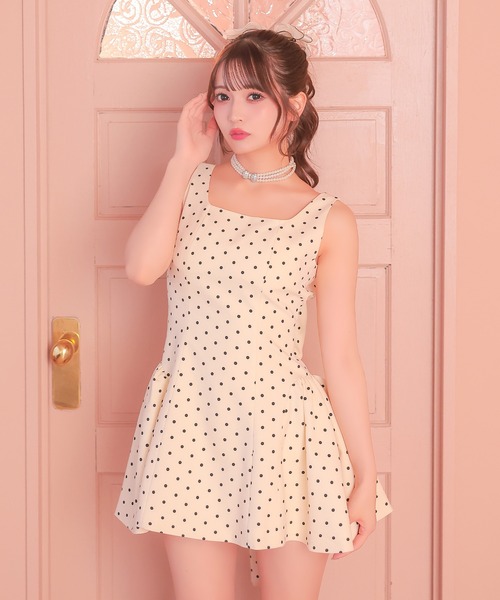 Tika(ティカ)の「キャバドレス ミニ フレア ドット バックリボン ノースリーブ 背中魅せドレス キャバワンピ(ドレス・レディース・ダークグレー/アイボリー・L)」の1枚目の写真