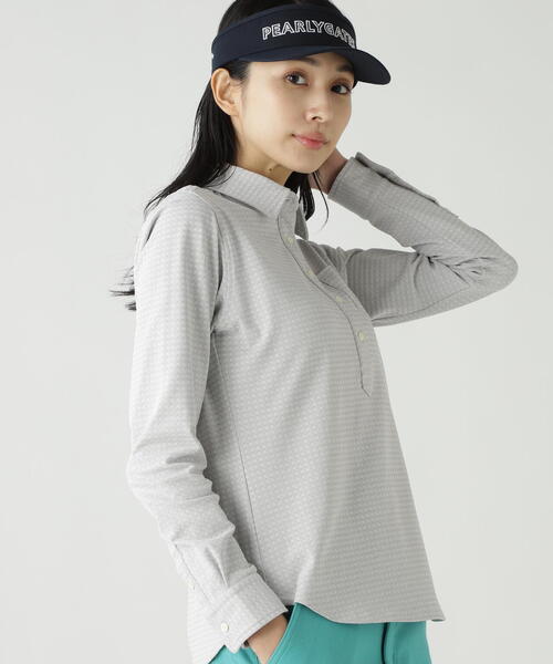 PEARLY GATES(パーリーゲイツ)の「【PEARLY GATES】SPXダイヤ柄鹿の子長袖プルオーバーカットソー(ポロシャツ・レディース・ホワイト/ネイビー・SMALL/MEDIUM)」の3枚目の写真