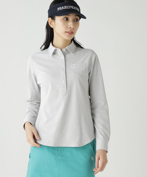 PEARLY GATES(パーリーゲイツ)の「【PEARLY GATES】SPXダイヤ柄鹿の子長袖プルオーバーカットソー(ポロシャツ・レディース・ホワイト/ネイビー・SMALL/MEDIUM)」の4枚目の写真