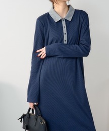 TRIANGLE PALETTE（トライアングルパレット）の「ポロ襟配色 リブロングワンピース（シャツワンピース）」