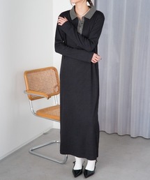 TRIANGLE PALETTE（トライアングルパレット）の「ポロ襟配色 リブロングワンピース（シャツワンピース）」