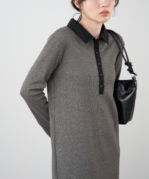 TRIANGLE PALETTE（トライアングルパレット）の「ポロ襟配色 リブロングワンピース（シャツワンピース・レディース・ブラック/グレー/ネイビー・FREE）」の5枚目の写真