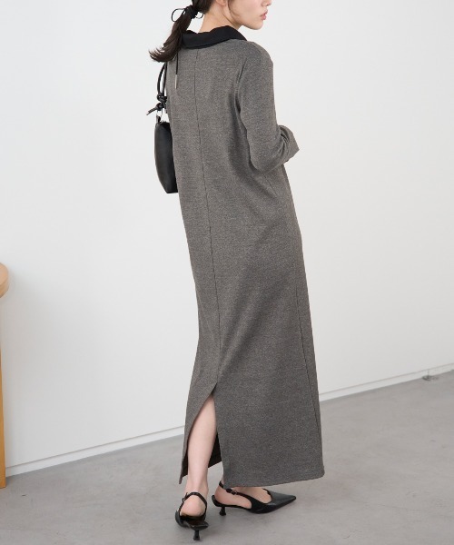 TRIANGLE PALETTE（トライアングルパレット）の「ポロ襟配色 リブロングワンピース（シャツワンピース・レディース・ブラック/グレー/ネイビー・FREE）」の10枚目の写真