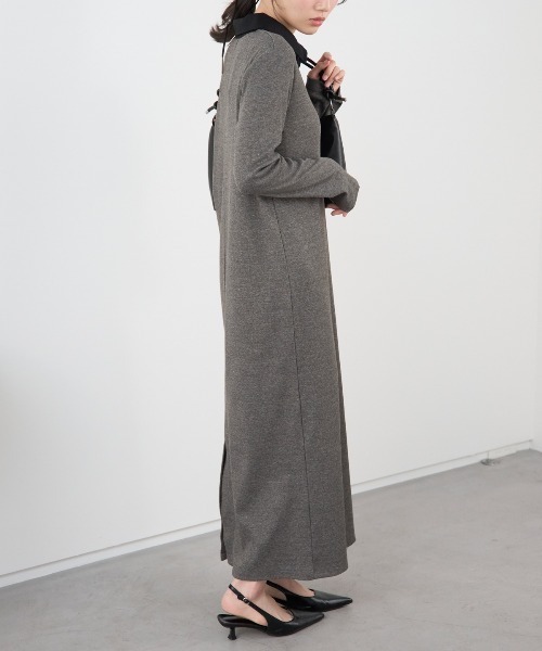 TRIANGLE PALETTE（トライアングルパレット）の「ポロ襟配色 リブロングワンピース（シャツワンピース・レディース・ブラック/グレー/ネイビー・FREE）」の11枚目の写真