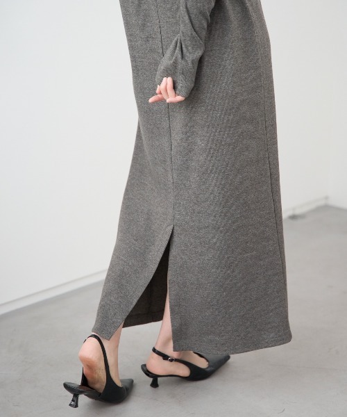 TRIANGLE PALETTE（トライアングルパレット）の「ポロ襟配色 リブロングワンピース（シャツワンピース・レディース・ブラック/グレー/ネイビー・FREE）」の12枚目の写真