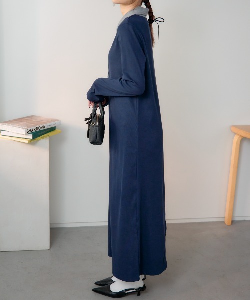 TRIANGLE PALETTE（トライアングルパレット）の「ポロ襟配色 リブロングワンピース（シャツワンピース・レディース・ブラック/グレー/ネイビー・FREE）」の20枚目の写真