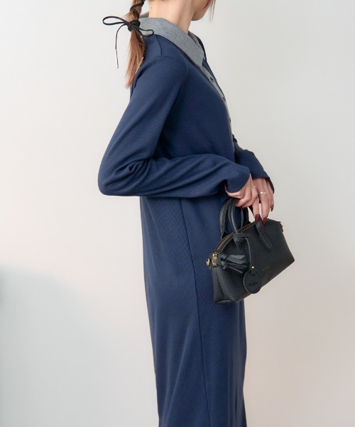 TRIANGLE PALETTE（トライアングルパレット）の「ポロ襟配色 リブロングワンピース（シャツワンピース・レディース・ブラック/グレー/ネイビー・FREE）」の15枚目の写真