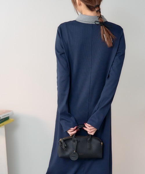 TRIANGLE PALETTE（トライアングルパレット）の「ポロ襟配色 リブロングワンピース（シャツワンピース・レディース・ブラック/グレー/ネイビー・FREE）」の14枚目の写真