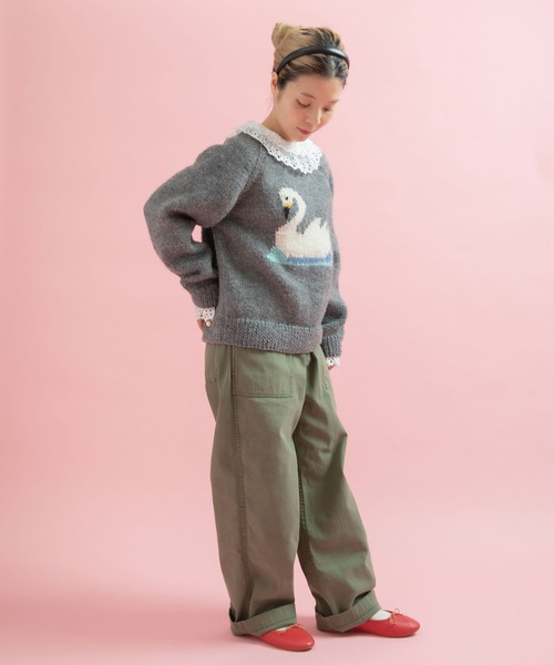 CHILD WOMAN(チャイルドウーマン)の「ネパールギルボックス スワンインターシャプルオーバー(ニット/セーター・レディース・レッド/ブラック/グレー・FREE)」の10枚目の写真