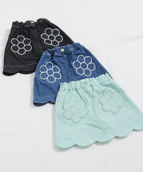 apres les cours（アプレレクール）の「フラワーポケットインパンツ付きスカート_ジュニア対応（スカート・キッズ・ミント/サックスブルー/ブラック・140/120/100/130/110/90/80）」の7枚目の写真