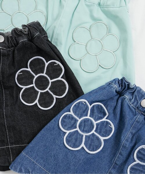 apres les cours（アプレレクール）の「フラワーポケットインパンツ付きスカート_ジュニア対応（スカート・キッズ・ミント/サックスブルー/ブラック・140/120/100/130/110/90/80）」の9枚目の写真