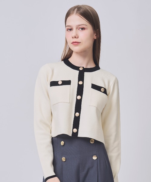 SWINGLE(スウィングル)の「金ボタンクルーネックカーディガン(カーディガン/ボレロ・レディース・イエロー/ピンク/ブラック/オフホワイト・FREE)」の1枚目の写真