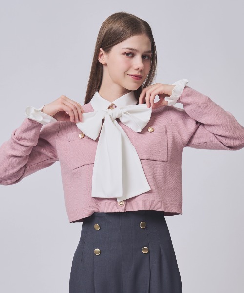 SWINGLE(スウィングル)の「金ボタンクルーネックカーディガン(カーディガン/ボレロ・レディース・イエロー/ピンク/ブラック/オフホワイト・FREE)」の4枚目の写真