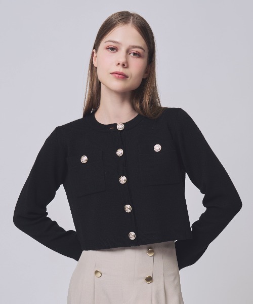 SWINGLE(スウィングル)の「金ボタンクルーネックカーディガン(カーディガン/ボレロ・レディース・イエロー/ピンク/ブラック/オフホワイト・FREE)」の2枚目の写真