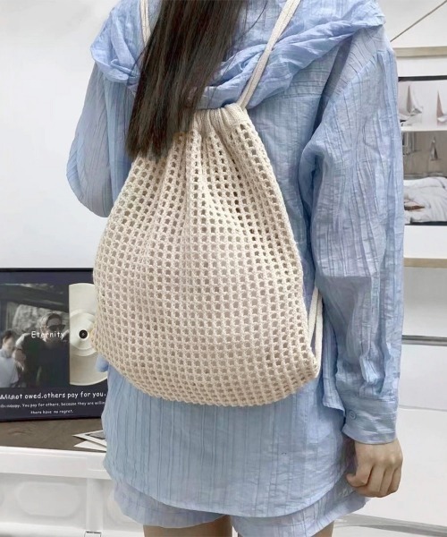 Miniministore（ミニミニストア）の「メッシュリュックサックニットナップサック（バックパック/リュック・レディース・ピンク/アイボリー/ブラック/ベージュ・FREE）」の7枚目の写真