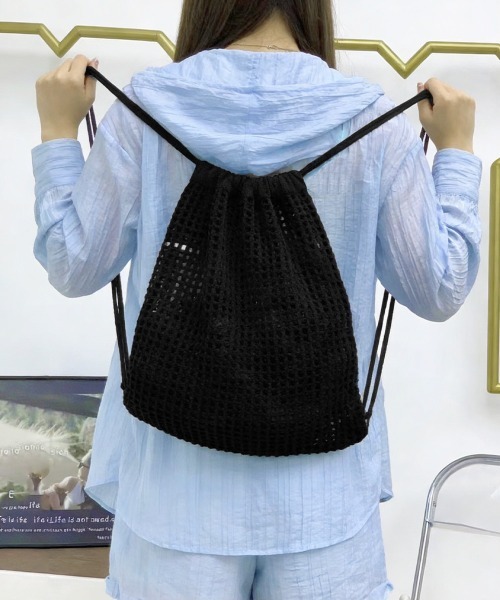 Miniministore（ミニミニストア）の「メッシュリュックサックニットナップサック（バックパック/リュック・レディース・ピンク/アイボリー/ブラック/ベージュ・FREE）」の8枚目の写真