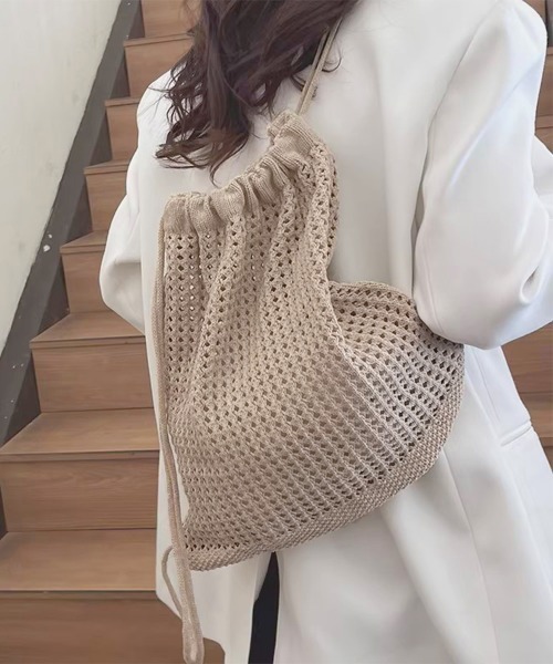 Miniministore（ミニミニストア）の「メッシュリュックサックニットナップサック（バックパック/リュック・レディース・ピンク/アイボリー/ブラック/ベージュ・FREE）」の10枚目の写真