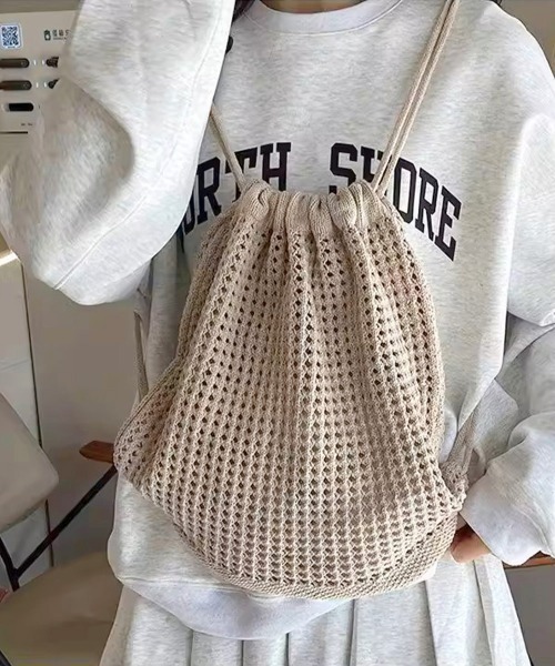Miniministore（ミニミニストア）の「メッシュリュックサックニットナップサック（バックパック/リュック・レディース・ピンク/アイボリー/ブラック/ベージュ・FREE）」の11枚目の写真