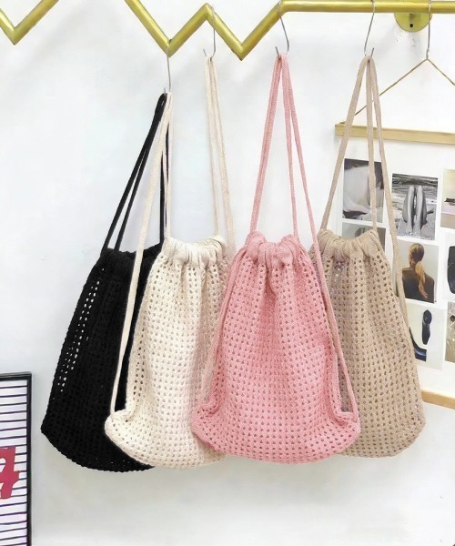 Miniministore（ミニミニストア）の「メッシュリュックサックニットナップサック（バックパック/リュック・レディース・ピンク/アイボリー/ブラック/ベージュ・FREE）」の13枚目の写真