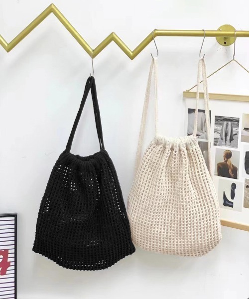 Miniministore（ミニミニストア）の「メッシュリュックサックニットナップサック（バックパック/リュック・レディース・ピンク/アイボリー/ブラック/ベージュ・FREE）」の14枚目の写真