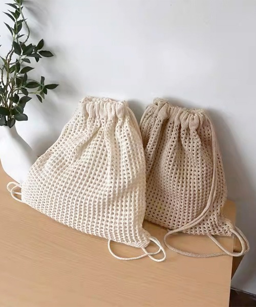 Miniministore（ミニミニストア）の「メッシュリュックサックニットナップサック（バックパック/リュック・レディース・ピンク/アイボリー/ブラック/ベージュ・FREE）」の15枚目の写真