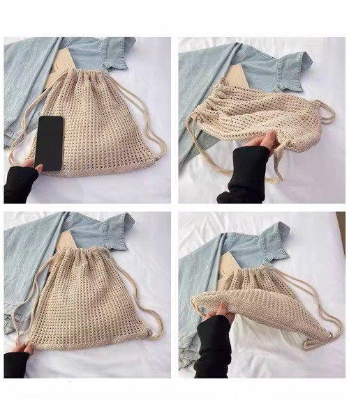 Miniministore（ミニミニストア）の「メッシュリュックサックニットナップサック（バックパック/リュック・レディース・ピンク/アイボリー/ブラック/ベージュ・FREE）」の18枚目の写真
