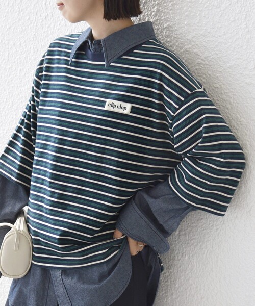 SHIPS(シップス)の「【WEB限定】マルチ ボーダー 5分袖 TEE(Tシャツ/カットソー・レディース・ブラウン/ライトグレー/ネイビー・ONE SIZE)」の2枚目の写真