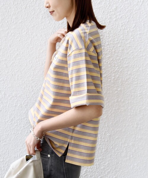 SHIPS(シップス)の「【WEB限定】マルチ ボーダー 5分袖 TEE(Tシャツ/カットソー・レディース・ブラウン/ライトグレー/ネイビー・ONE SIZE)」の10枚目の写真