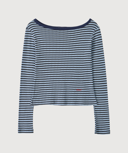 HEEARI（ヒアリー）の「ヘッダーストライプロングスリーブ_ブルー（Tシャツ/カットソー・レディース・その他・FREE）」の2枚目の写真