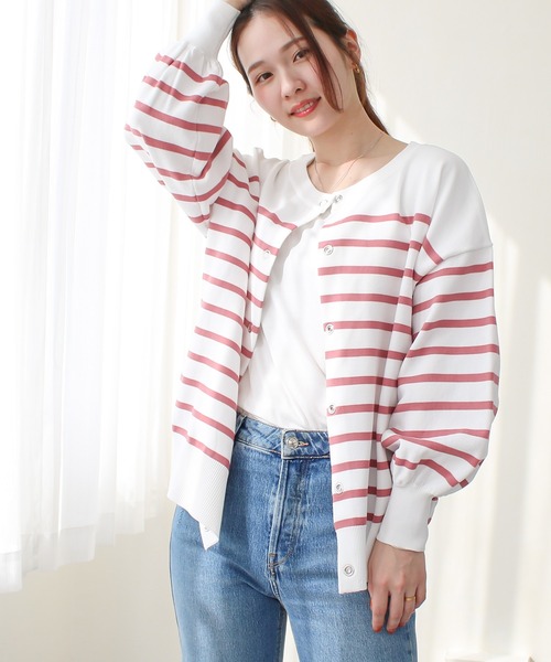 Social GIRL(ソーシャルガール)の「【SL】【it】【Social GIRL】2WAYボーダーカーディガン(カーディガン/ボレロ・レディース・ホワイト×ピンク・M)」の14枚目の写真