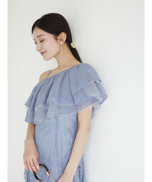 LAGUNAMOON（ラグナムーン）の「LADYレースフリルデザインボレロキャミワンピース 【オケージョンドレス】（ドレス・レディース・ブラック/ブルー・MEDIUM/SMALL）」の10枚目の写真