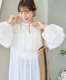 限定展開 インド レース 切り替え スキッパー ワンピース