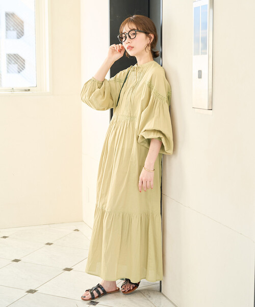 FREAK'S STORE(フリークスストア)の「限定展開 インド レース 切り替え スキッパー ワンピース(ワンピース・レディース・イエロー/オフホワイト/ネイビー/ブラック・SMALL/MEDIUM)」の4枚目の写真