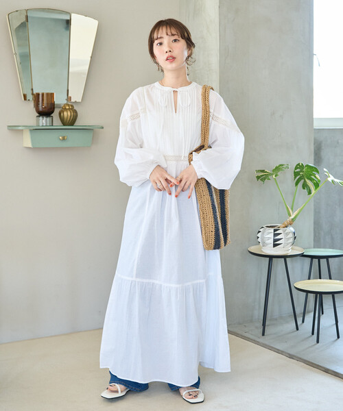 FREAK'S STORE(フリークスストア)の「限定展開 インド レース 切り替え スキッパー ワンピース(ワンピース・レディース・イエロー/オフホワイト/ネイビー/ブラック・SMALL/MEDIUM)」の5枚目の写真