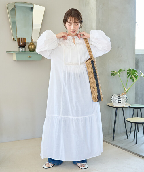FREAK'S STORE(フリークスストア)の「限定展開 インド レース 切り替え スキッパー ワンピース(ワンピース・レディース・イエロー/オフホワイト/ネイビー/ブラック・SMALL/MEDIUM)」の8枚目の写真