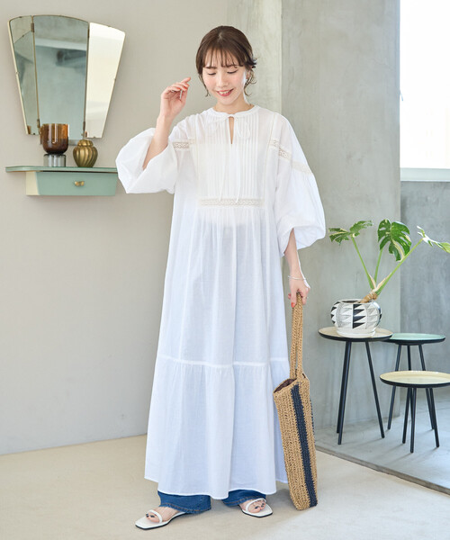 FREAK'S STORE(フリークスストア)の「限定展開 インド レース 切り替え スキッパー ワンピース(ワンピース・レディース・イエロー/オフホワイト/ネイビー/ブラック・SMALL/MEDIUM)」の10枚目の写真