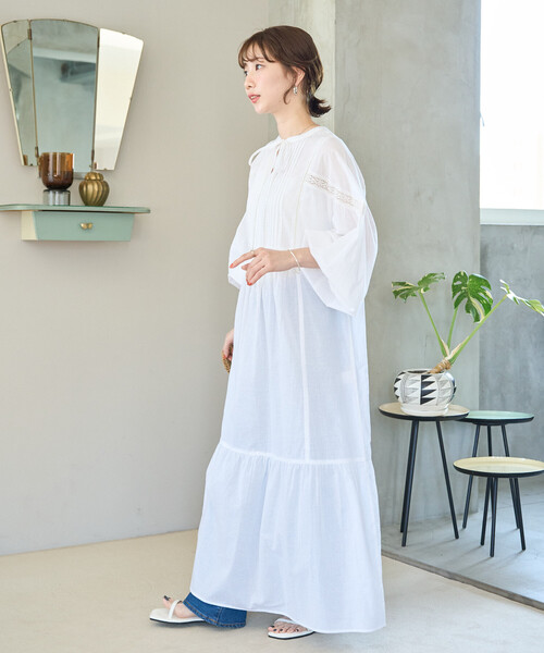 FREAK'S STORE(フリークスストア)の「限定展開 インド レース 切り替え スキッパー ワンピース(ワンピース・レディース・イエロー/オフホワイト/ネイビー/ブラック・SMALL/MEDIUM)」の11枚目の写真