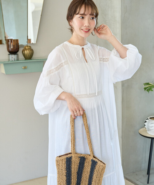 セール】限定展開 インド レース 切り替え スキッパー ワンピース