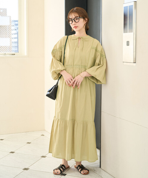 セール】限定展開 インド レース 切り替え スキッパー ワンピース