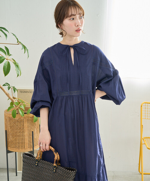 セール】限定展開 インド レース 切り替え スキッパー ワンピース